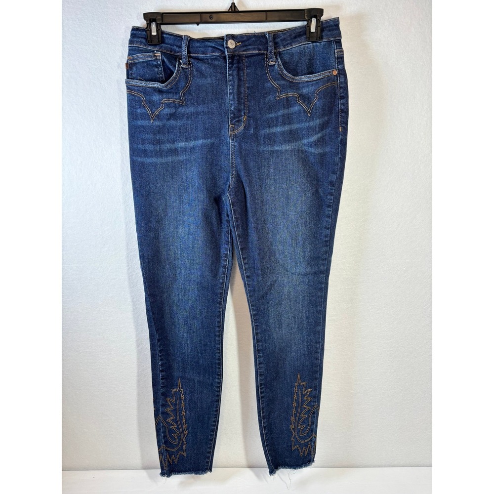 Judy Blue Western Embroidered Raw Hem Skinny Jeans Dark Wash JB88269 DK 15/32